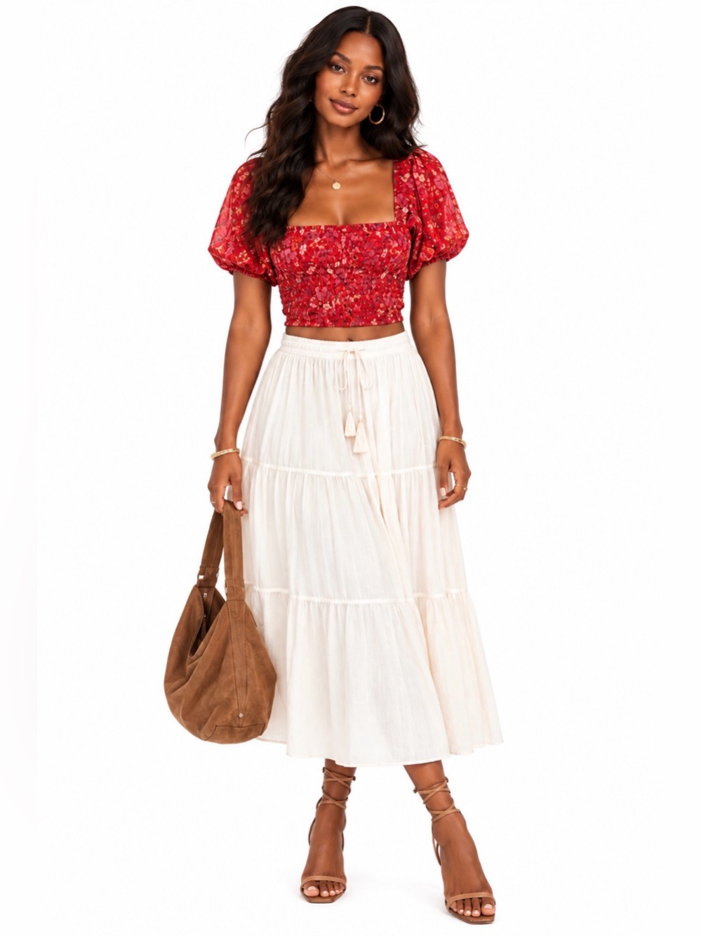 Band of the Free by Band of Gypsies Joelle Crimson Floral Smocked Top